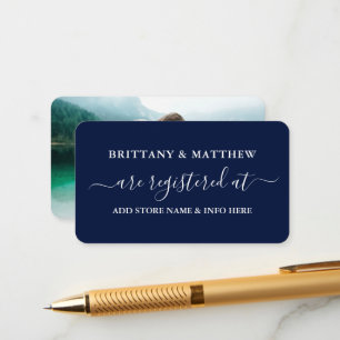 Cartão De Informações Azul Foto do Registro de Casamento da Caligrafia M