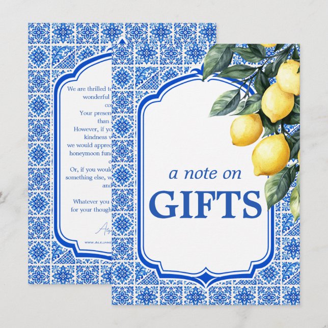 Cartão De Informações 💙🍋 Azul & Limone Bilhete de Presente Romântico (Frente/Verso)