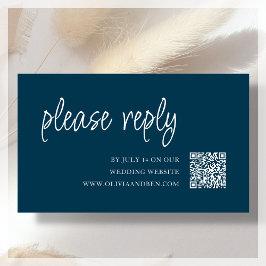 Cartão De Informações Azul Marinho | Código QR | RSVP de Casamento