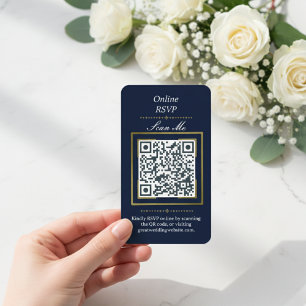 Cartão De Informações Azul Marinho Código QR RSVP de Foto Online Casam