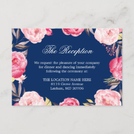 Cartão De Informações Azul Marinho Rosa Floral Casamento Detalhes Recepç