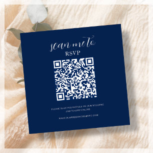 Cartão De Informações Azul Marinho   RSVP QR Code Enclosure Card