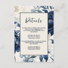 Cartão De Informações Azul naval empoeirado & floral aquarela branca