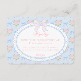 Cartão De Informações Azul Pastel Antigo Fancy Registro Floral de Bebê