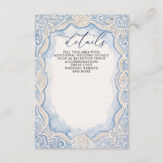 Cartão De Informações Azul Poeirento Renda Marfim Casamento Old Money