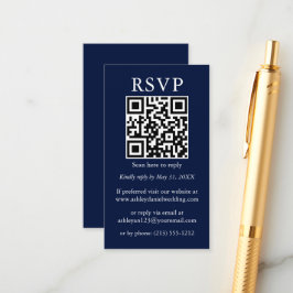 Cartão De Informações Azul RSVP de QR Simples e Minimalista de Casamento