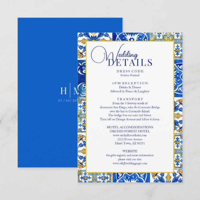 Cartão De Informações Azulejo moderno do Verão mediterrânico (Frente/Verso)