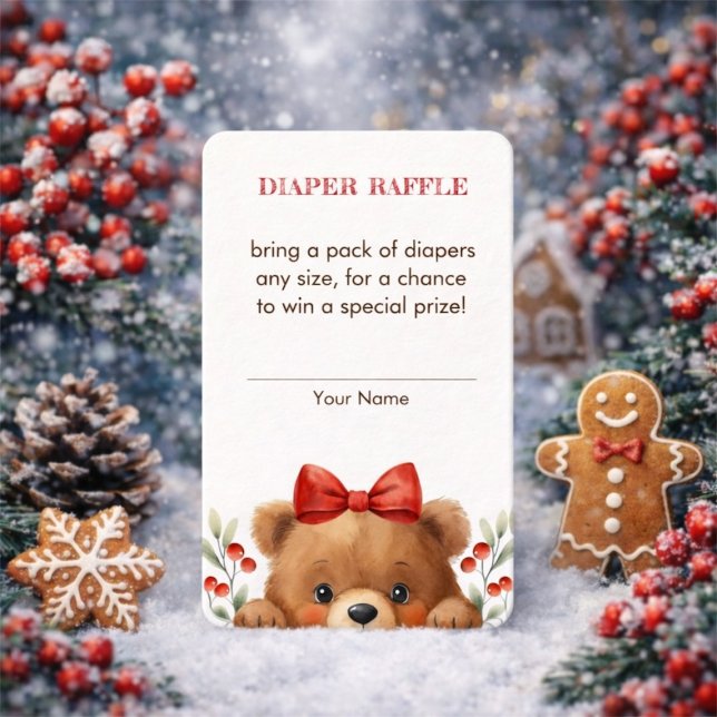 Cartão De Informações Baby Bear And Rowan Berries Diaper Raffle (Baby Bear And Rowan Berries Diaper Raffle Enclosure Card)