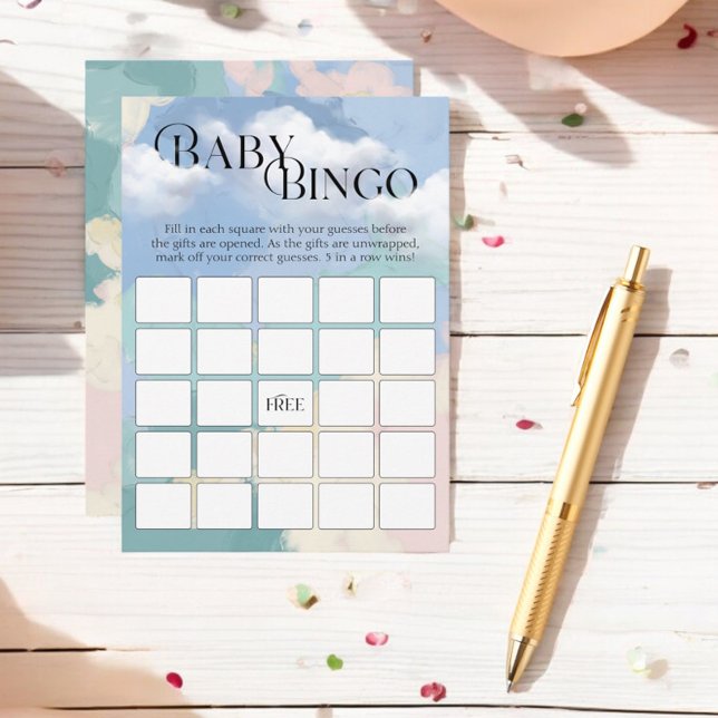 Cartão De Informações Baby Bingo Cloud Nine Pastel Chá de fraldas (Criador carregado)