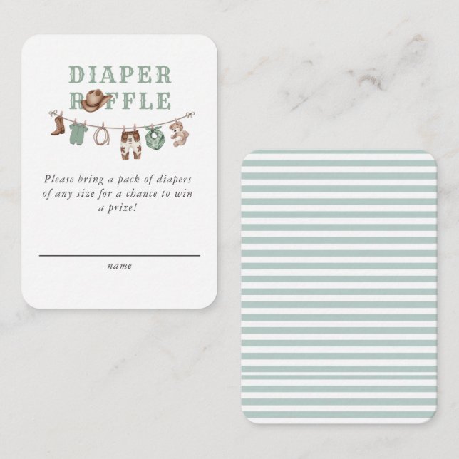 Cartão De Informações Baby Green Little Cowboy Diaper Raffle  (Frente/Verso)