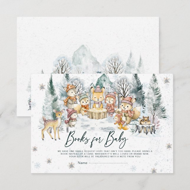 Cartão De Informações Baby Its Cold Outside Baby Shower Woodland Books  (Frente/Verso)