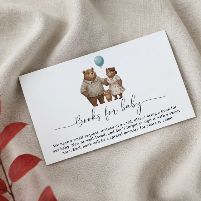 Cartão De Informações Baby Shower Book Request  for Boy Blue Balloon  (Criador carregado)