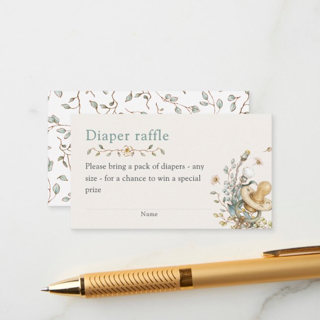 Cartão De Informações Baby Shower Rustic Botanical Diaper Raffle (Frente/Verso In Situ)