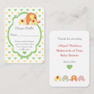 Cartão De Informações  Baby Shower Twins Elephants Diaper Raffle