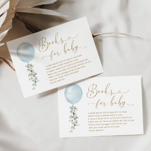 Cartão De Informações Balão azul minimalista Eucalyptus Livros para Bebê