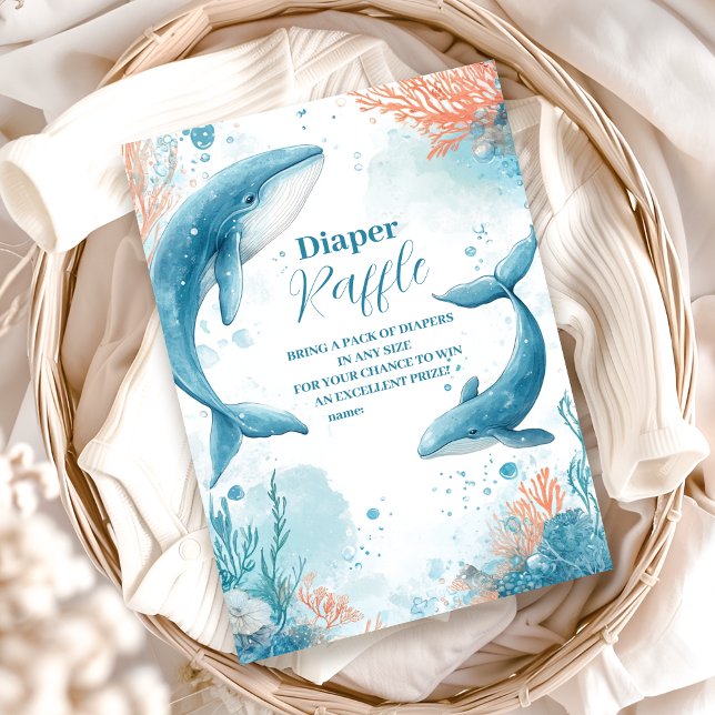 Cartão De Informações Baleia Aquarela Sob A Fralda Marítima Raffle (Criador carregado)