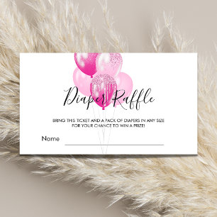 Cartão De Informações Balões brancos cor-de-rosa rifa chá de fraldas fra