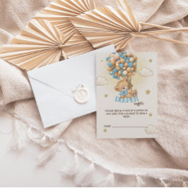 Cartão De Informações Balões de Urso Azul Fralda Raffle Chá de fraldas