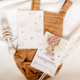 Cartão De Informações Balões de Urso Sorteio de Fraldas Boho Rosa