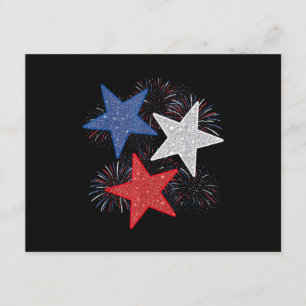 Cartão De Informações Bandeira Americana Estrelas Fogos de Artifício 4 d
