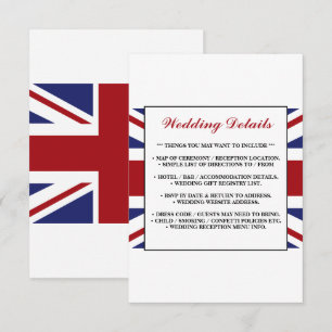 Cartão De Informações Bandeira Union Jack Detalhe Casamento Britânico