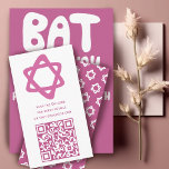 Cartão De Informações Bar de CÓDIGO QR Personalizado do Groovy Bat Mitzv<br><div class="desc">Placa de gabinete perfeita para incluir com um bar ou um convite de bat mitzvah! Mão fez arte para você com uma estrela de David e padrão atrás! TOTALMENTE PERSONALIZÁVEL! Clique em "Personalizar" acima para editar o texto. Clique em "editar usando a ferramenta design" para ajustar as fontes, as cores...</div>