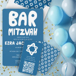 Cartão De Informações Bar do CÓDIGO QR Personalizado do Groovy Bat Mitzv<br><div class="desc">Placa de gabinete perfeita para incluir com um bar ou um convite de bat mitzvah! Mão fez arte para você com uma estrela de David e padrão atrás! TOTALMENTE PERSONALIZÁVEL! Clique em "Personalizar" acima para editar o texto. Clique em "editar usando a ferramenta design" para ajustar as fontes, as cores...</div>