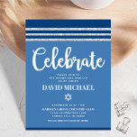 Cartão De Informações Bar Mitzvah Blue Silver Tallit Script Moderno Negr<br><div class="desc">Tenha orgulho, alegria e mostre este marco do seu Bar favorito Mitzvah! Inclua esta inserção legal, exclusiva, moderna e personalizada para obter informações adicionais sobre seu evento. A tipografia de escrita branca, a estrela de David e um talude listrado azul e marinho e azul-prateado inspiraram uma camada gráfica simples, azul...</div>