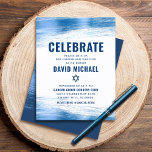 Cartão De Informações Bar Mitzvah Moderna Tipografia do Marinho Negra Az<br><div class="desc">Tenha orgulho, alegria e mostre este marco do seu Bar favorito Mitzvah! Inclua esta inserção legal, exclusiva, moderna e personalizada para obter informações adicionais sobre seu evento. Traços de pincel de folha azul-clara metálico, juntamente com tipografia azul-marinho e estrela de David, sobrepõem um plano de fundo branco simples. Personalize o...</div>