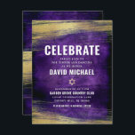 Cartão De Informações Bar Mitzvah Purple Gold Foil Bold Type Moderno<br><div class="desc">Tenha orgulho, alegria e mostre este marco do seu Bar favorito Mitzvah! Inclua esta inserção legal, exclusiva, moderna e personalizada para obter informações adicionais sobre seu evento. Traços de pincel de folha de ouro metálicos e Estrela de David, juntamente com tipografia branca e ousada, cobrem um fundo de cor de...</div>