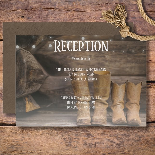Cartão De Informações Barn & Boots Rustic Cowboy Recepção Ocidental (Rustic Boots for Two Cowboy Wedding Reception Enclosure Card)