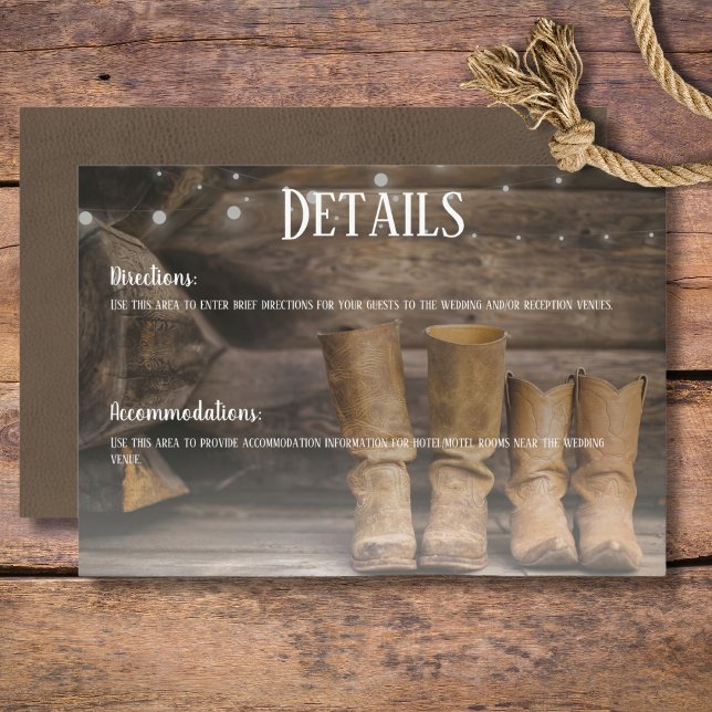 Cartão De Informações Barn & Boots Rustic Cowboy Western (Rustic Boots for Two Cowboy Wedding Details Enclosure Card)