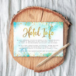 Cartão De Informações Bat Mitzvah Gold Folil Turquoise Watercolor Hotel<br><div class="desc">Tenha orgulho, alegria e mostre este marco do seu Bat Mitzvah favorito! Inclua esta espetacular, moderna e personalizada inserção para obter informações adicionais sobre o hotel para o seu evento, com folhas falsas em ouro cintilante e pontos brilhantes e script de tipografia contra um fundo de aquarela turquesa. Personalize o...</div>