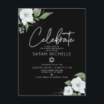 Cartão De Informações Bat Mitzvah Preto Prata Rótulo Aquarela Floral<br><div class="desc">Sinta-se orgulhosa, regozije e mostre esse marco da sua Bat Mitzvah favorita! Inclua esse inserto moderno, cintilante e personalizado para informações adicionais ao seu evento. Uma floral em aquarela branca e brilho prateado falso chic e deslumbrante com tipografia de texto em folha de prata falsa e tipo sem serifa branco...</div>