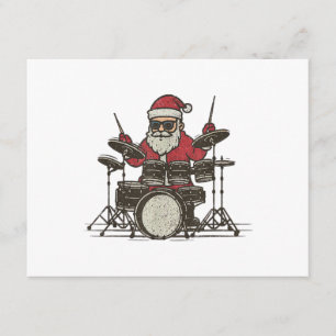 Cartão De Informações Baterista Natal Engraçado Vintage Papai Noel Tocan