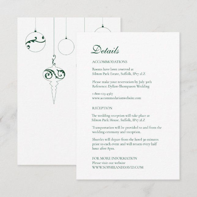 Cartão De Informações Bauble Ornaments Winter Green (Frente/Verso)