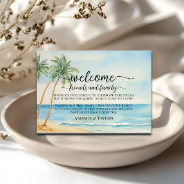 Cartão De Informações Beach Palm Tree Welcome Gift Bag Basket Place Card