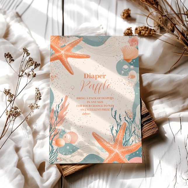 Cartão De Informações Beach Seashells Elegante Diapper Raffle (Criador carregado)