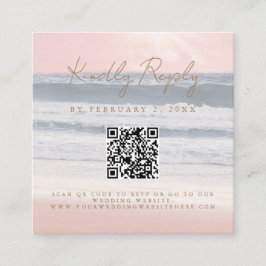 Cartão De Informações Beach Sunset Seaside Wedding Scan Code RSVP