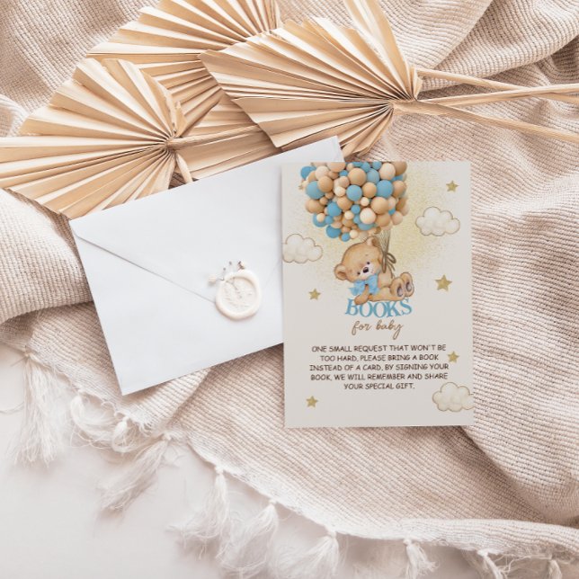 Cartão De Informações Bear Balões Azuis Livros para Chá de fraldas (Criador carregado)