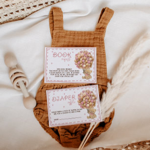 Cartão De Informações Bear Balões Rosa Livros para Bebê