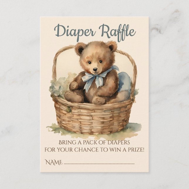 Cartão De Informações Bear Bear Cub Boy Fralda Raffle (Frente)