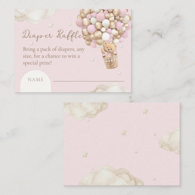 Cartão De Informações Bear Boho Girl Chá de fraldas Rosa Raffle (Frente/Verso)