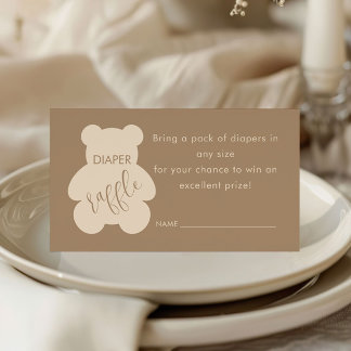 Cartão De Informações Bearly Wait Beige Baby Shower Diaper Raffle Ticket