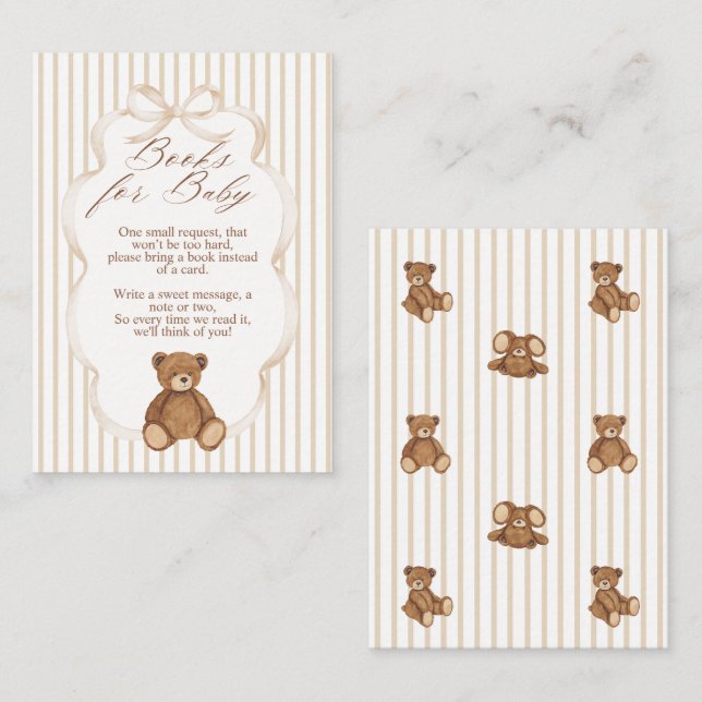 Cartão De Informações Bearly Wait Elegant Baby Shower book request (Frente/Verso)