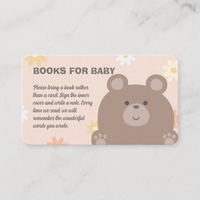 Cartão De Informações Beary Cute Pink Daisie Livros De Chá de fraldas Pa (Frente)