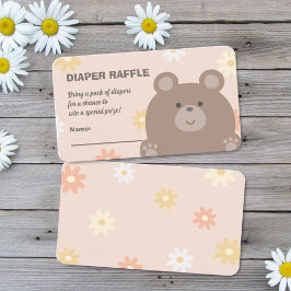 Cartão De Informações Beary Cute Pink Daisies Fralda Raffle Chá de frald