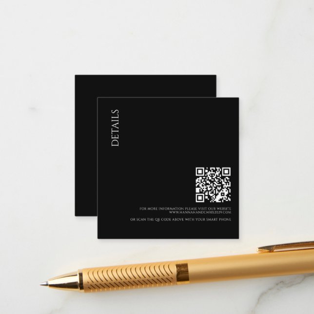 Cartão De Informações Beautiful Black Details with QR Code Wedding (Frente/Verso In Situ)