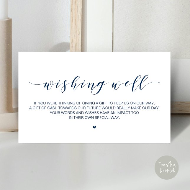 Cartão De Informações Beautiful Elegant Wedding Wishing Well, Gifts (Beautiful Elegant Wedding Wishing Well, A Note On Gifts Enclosure Card in Navy Blue)