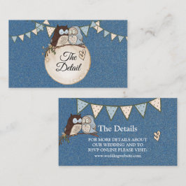 Cartão De Informações Beautiful Wedding Blue Brown Owl Glitter Detail